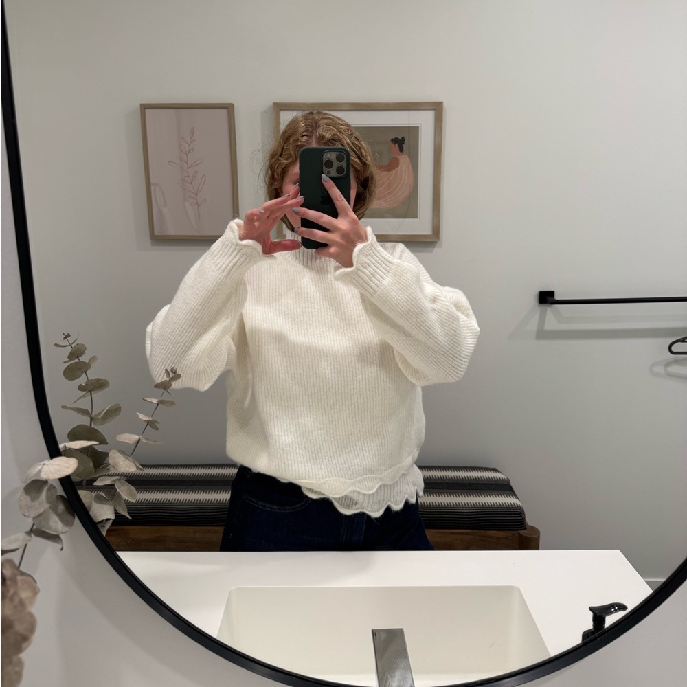 Mango Turtleneck Scalloped Sweater